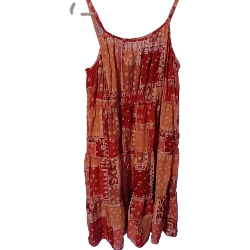 beach lunch lounge Tunic dress Patch Work Sz. L Cottage Boho Chic Midi